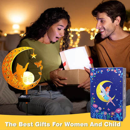 YJFWAL Garden Solar Cat Lights Pathway Stake Lights Glass Globe with Moon Cat Decor, Gifts for Mom