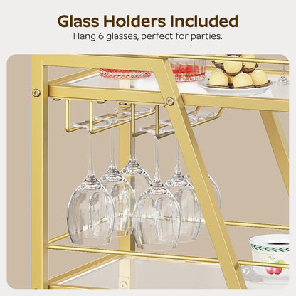 Bar Cart, 3-Tier Bar Cart for The Home, Home Bar Serving Cart with Glass Holders, Beverage Cart for