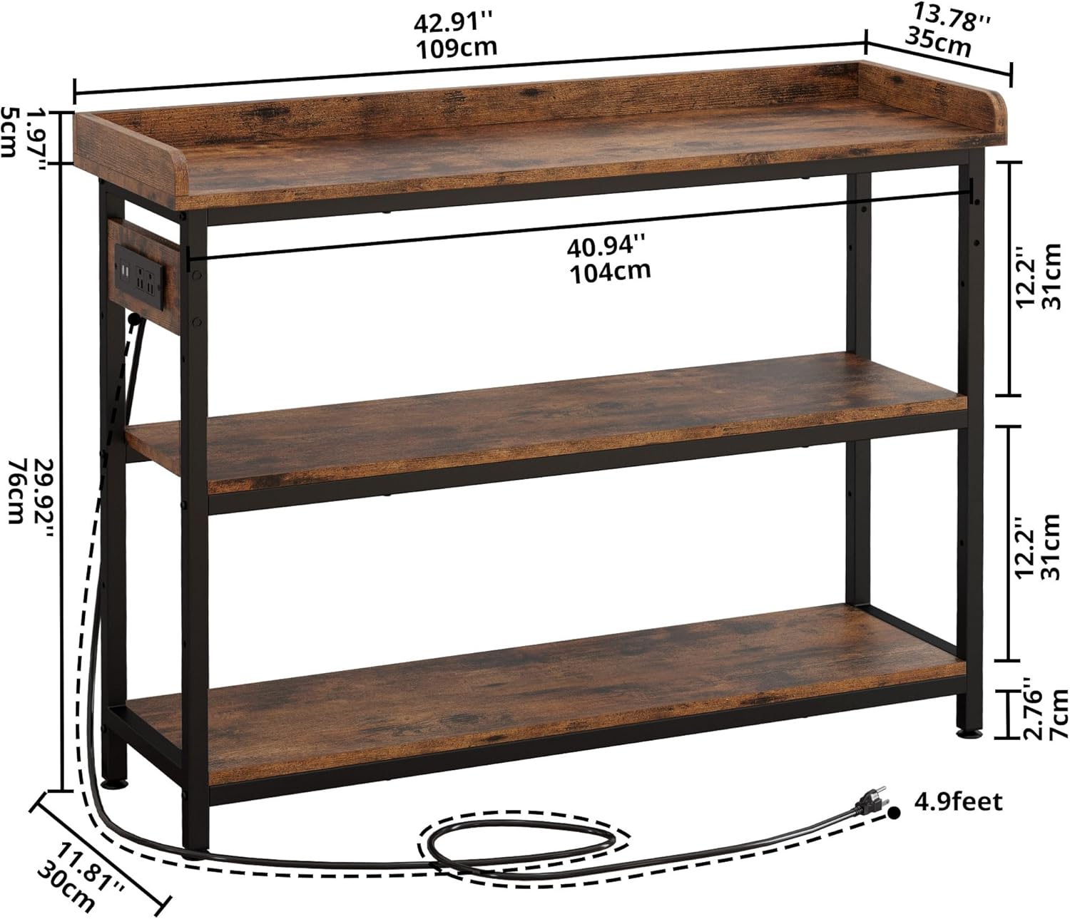 IRONCK Console Table, Sofa Table with Power Outlet, Farmhouse Hallway Table for Entryway, Living