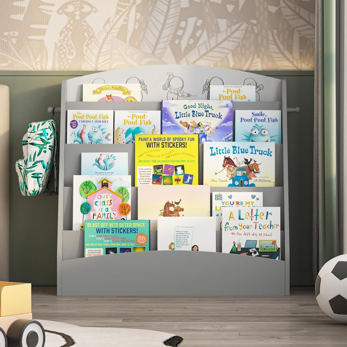 5-Tier Kids Bookshelf Montessori Toddler Book Rack Baby Bookcase Floor Front Facing Magazine