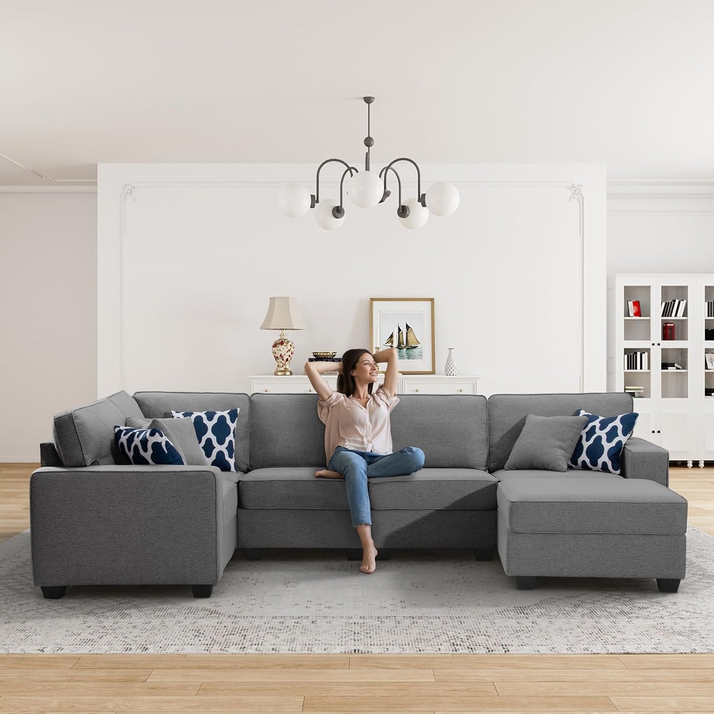 L Lengend Vansen Modular Sectional Sofa U Shaped Couch with Ottoman Modern Reversible Corner