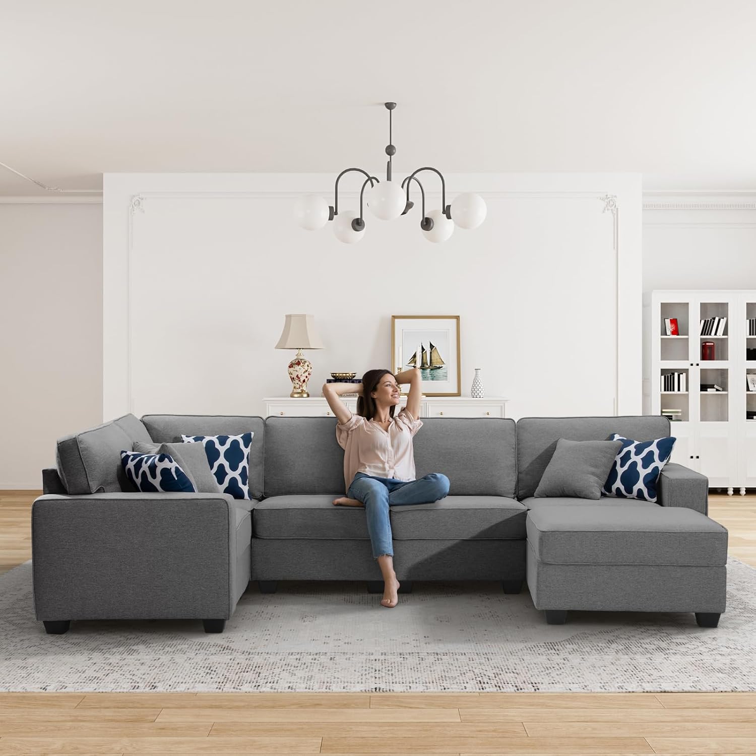 L Lengend Vansen Modular Sectional Sofa U Shaped Couch with Ottoman Modern Reversible Corner
