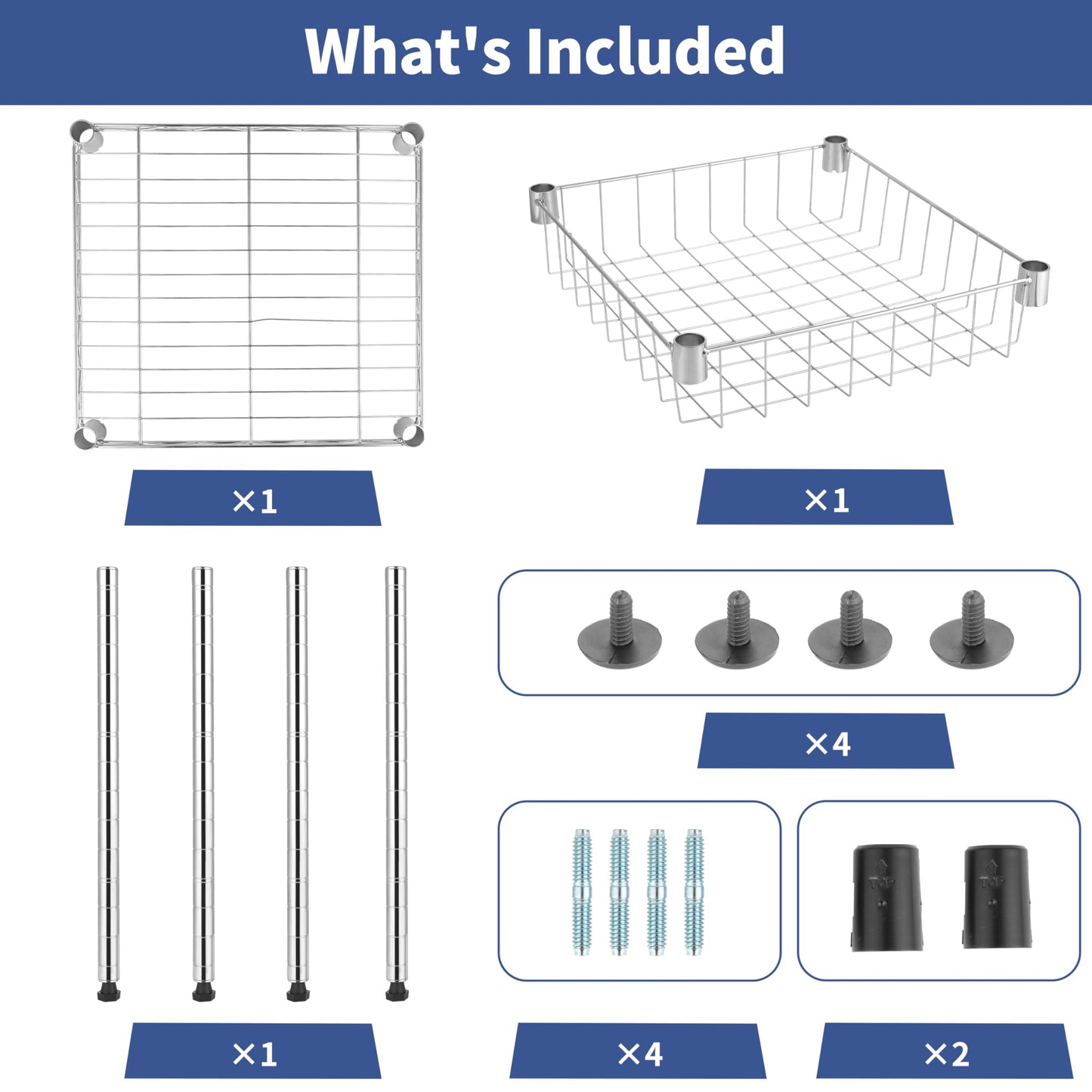 YSSOA 2-Tier Shelving Unit, 15" W x 13.8" D x 15" H Wire Metal Stackable Storage with Basket