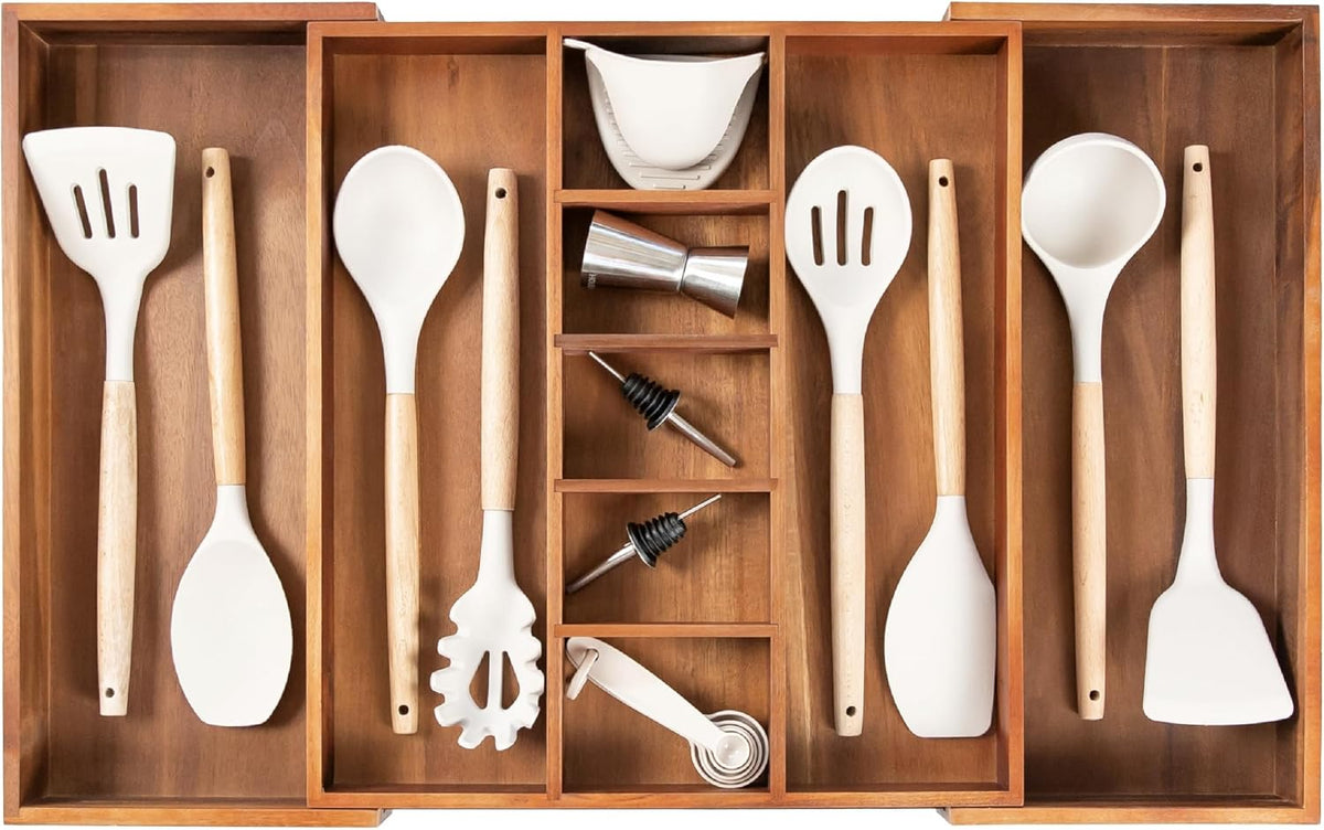 Adjustable Kitchen Drawer Organizer for Utensils and Junk, Food-Safe Contract Grade with 100%