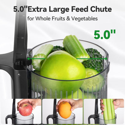 Juicer Machines, Cold Press Juicer with 5.0” Large Feed Chute Fit Whole Fruits & Vegetables