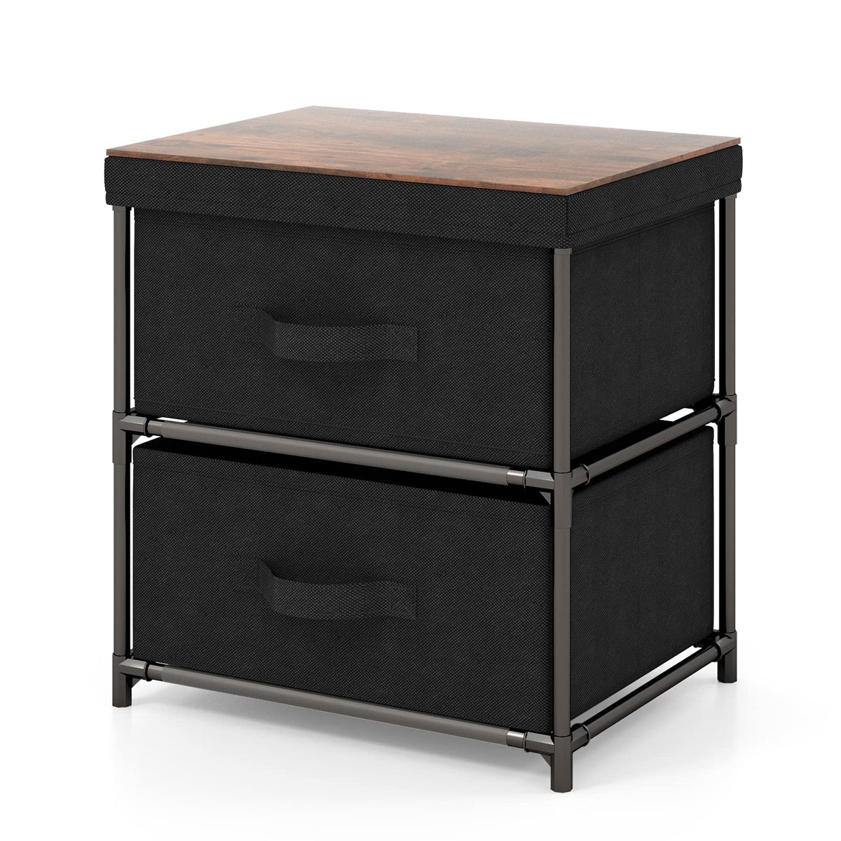 GIANTEX Nightstand with 2 Fabric Drawers, Small Storage Dresser with Metal Frame and Wood Top for