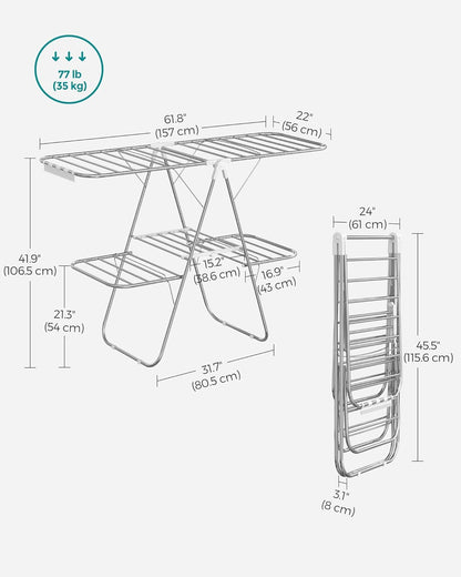 SONGMICS Clothes Drying Rack, Foldable 2-Level Laundry Drying Rack, Free-Standing Laundry Airer