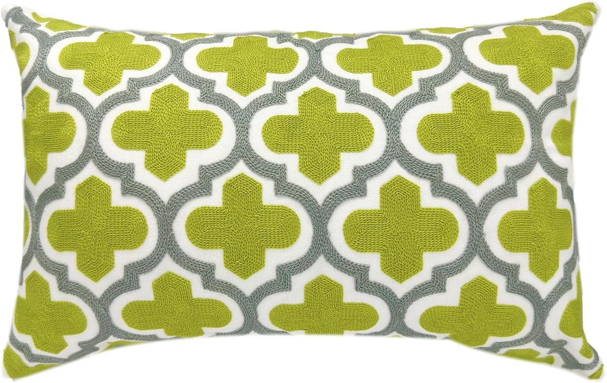 Alysheer Embroidered Lumbar Decorative Throw Pillow Cover 12"x 20", Classic Boho Geometric