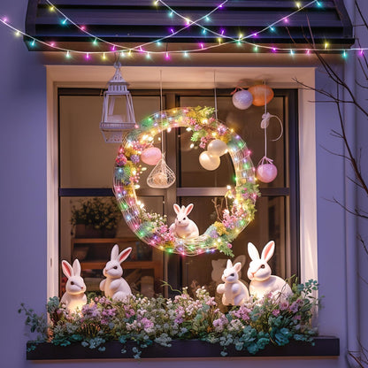 JMEXSUSS 2 Pack Easter Lights Battery Operated Outdoor Indoor, Total 66ft 200 LED Multicolor Easter