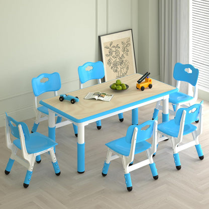 Kids Study Table and 6 Chairs Set,Height Adjustable Table and Chairs for Children and