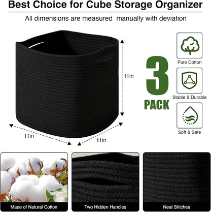 11 Inch Cube Storage Bins, Storage Cube Organizer Bins, Woven Cotton Rope Basket for Storage