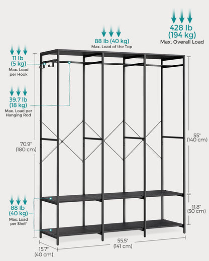 SONGMICS Clothes Rack, Iron and Wood Wardrobe Closet Organizer