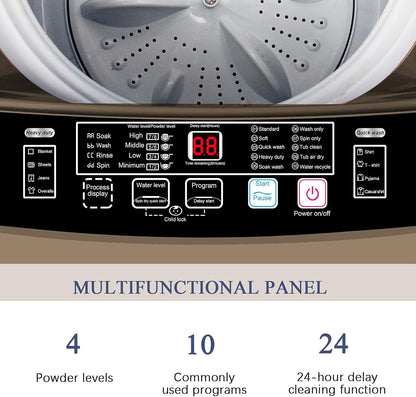 Full Automatic Washing Machine with LED Display, 17.7 lbs Portable Washer Drain Pump, 10 Programs &