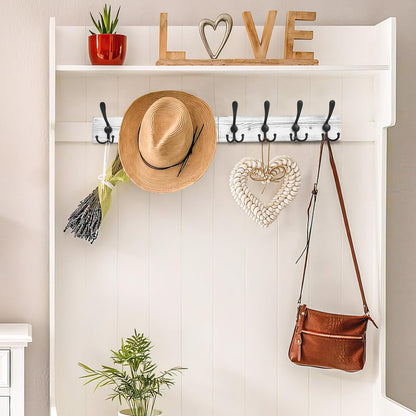 IBosins Wall Mounted Coat Rack, 31.4'' Long, Rustic Wood & Aluminum Coat Rack with 8 Black