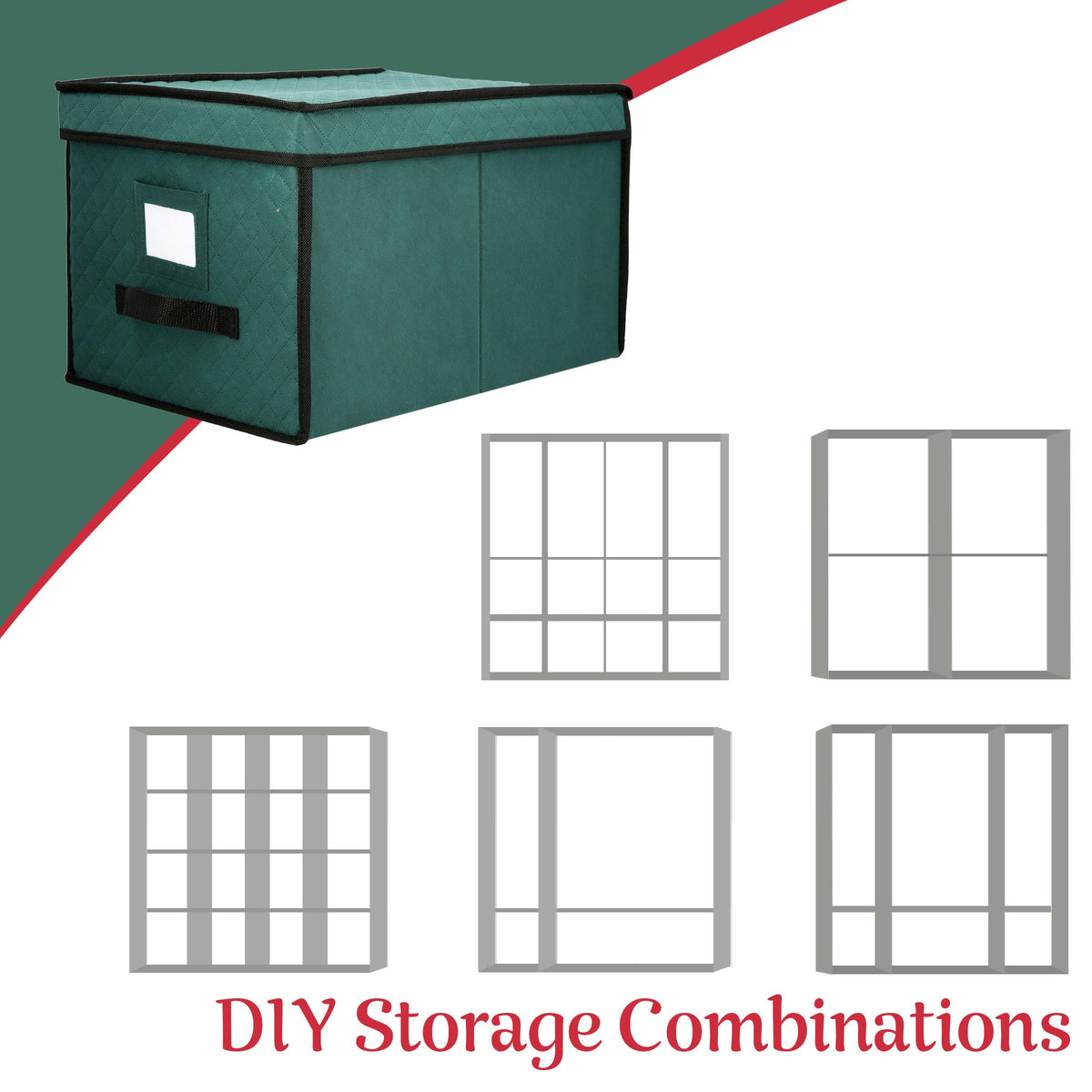Ornament Storage Box - Flip Top Organizer Cube With 24 Individual Compartments and Dividers - For