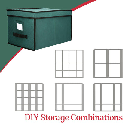 Ornament Storage Box - Flip Top Organizer Cube With 24 Individual Compartments and Dividers - For