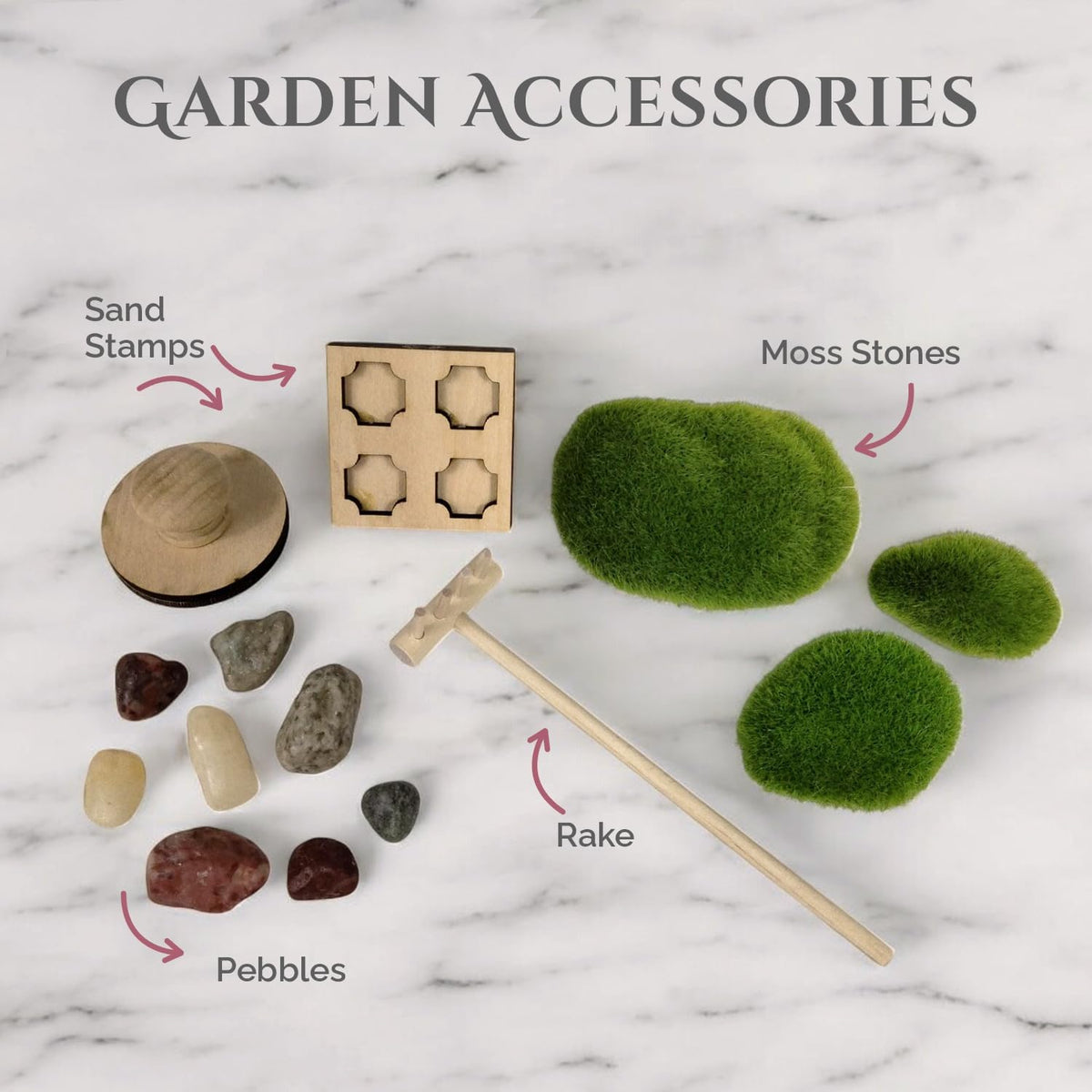Wooden Stackable Zen Garden | Palo Verde Sand with Rake & Accessories | Minimalist Decor for