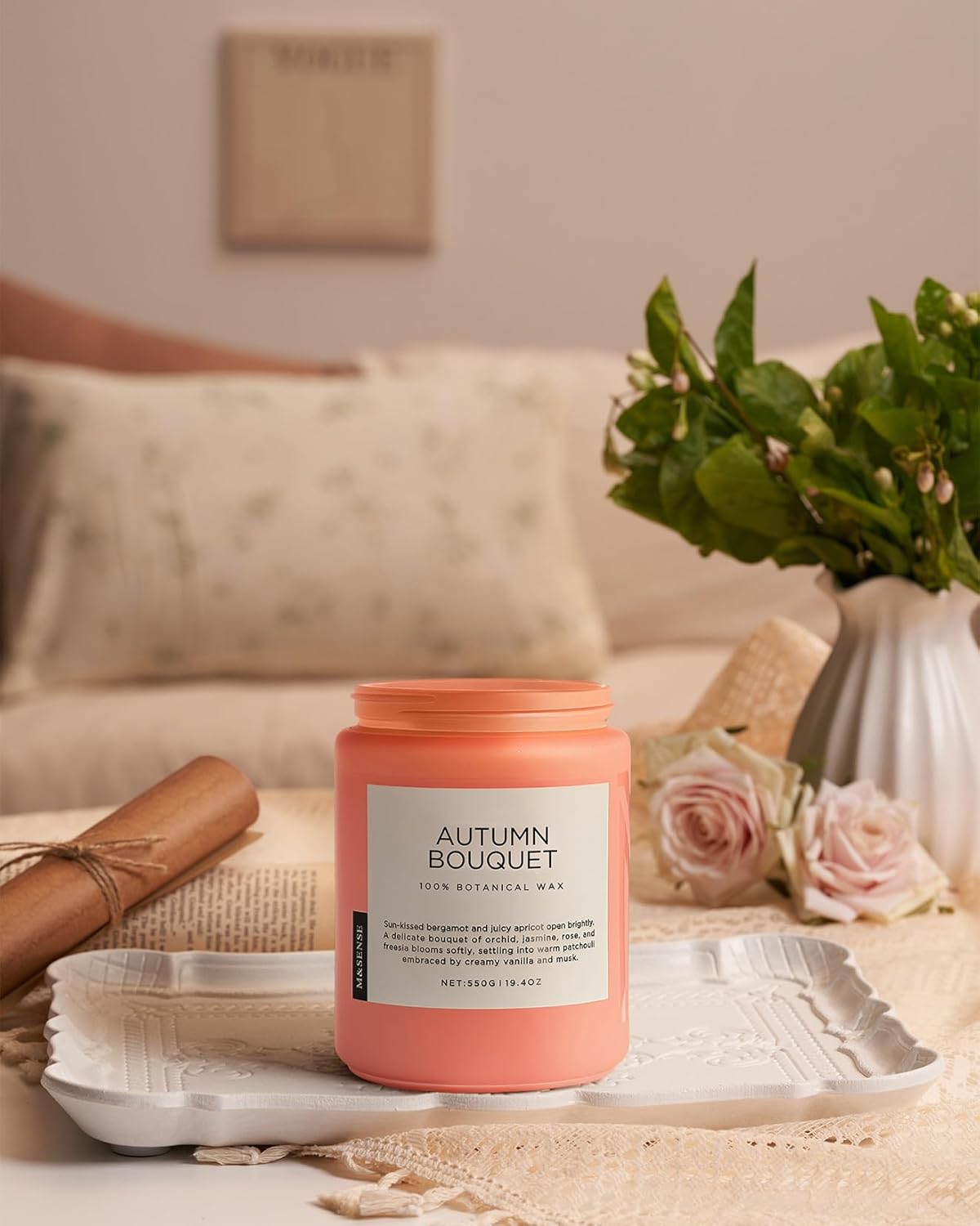M&SENSE Fall Candle Autumn Wreath Scented, Large 19.4oz Natural Soy Wax 110 Hours Burn Time Clean