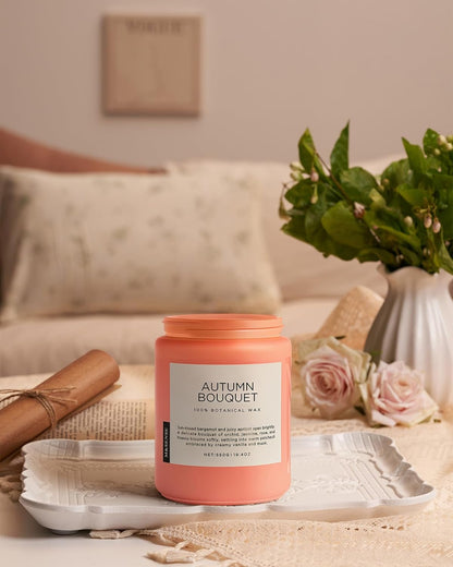 M&SENSE Fall Candle Autumn Wreath Scented, Large 19.4oz Natural Soy Wax 110 Hours Burn Time Clean