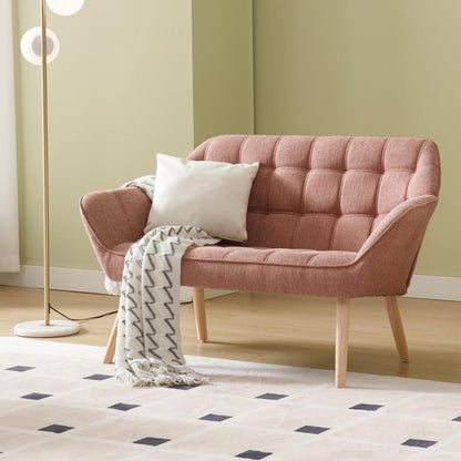 48" Small Loveseat Sofa, Modern Linen Fabric Mini Sofa Couch 2-Seater Love Seat with Quilting Backs