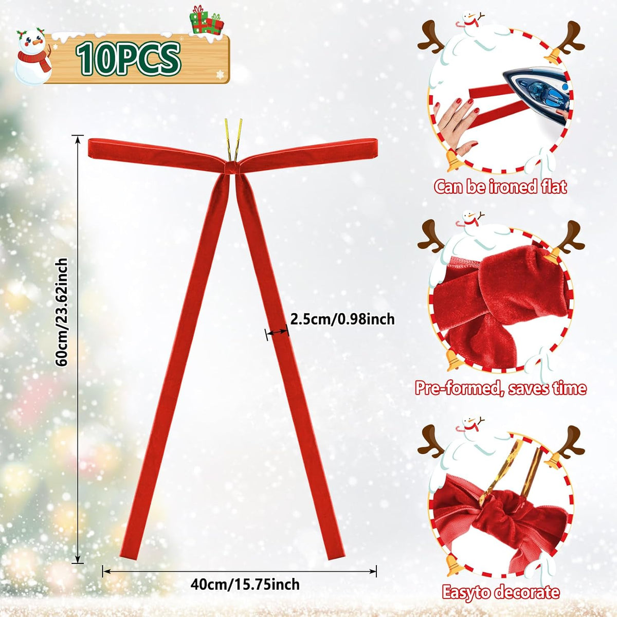 Draupnir Velvet Christmas Bow 10 PCS Red Velvet Bows for Christmas Tree Topper Staircase Wreath