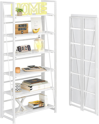 4NM No Assembly Foldable Bookshelf, 6-Shelf Collapsible Bookcase Storage for Small Spaces, 74" H