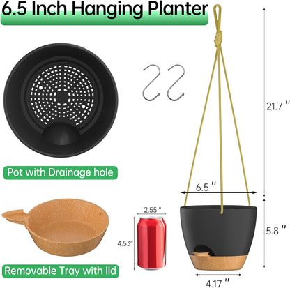 ZMTECH 6.5 Inch Hanging Planters for Indoor Outdoor Plants, 2 Pack Self Watering Hanging Plant Pots