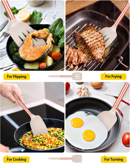 Pack of 2 Silicone Solid Turner, Non Stick Slotted Kitchen Spatulas, High Heat Resistant BPA Free