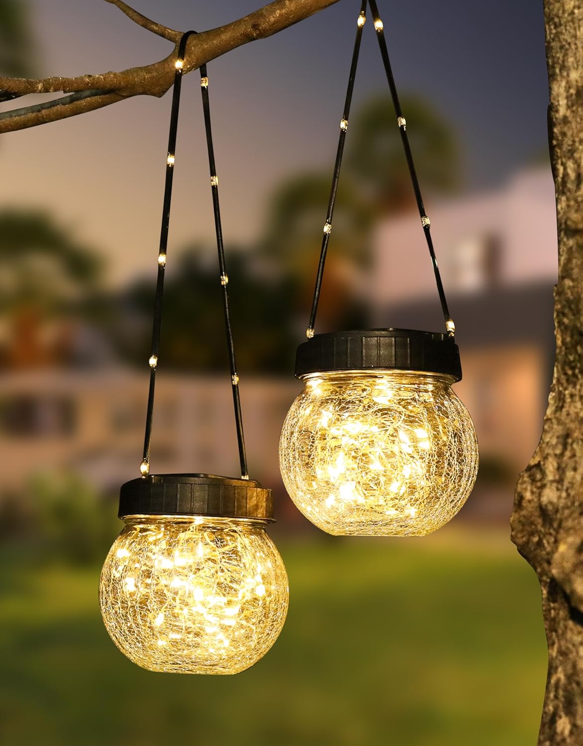 PARTPHONER Solar Lantern Solar Lights Outdoor Waterproof 2-Pack, Solar Powered Hanging Lights