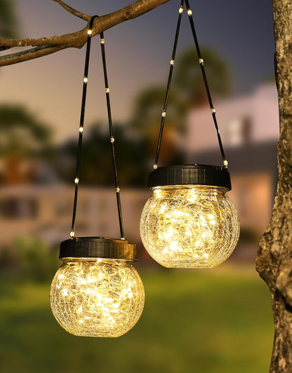 PARTPHONER Solar Lantern Solar Lights Outdoor Waterproof 2-Pack, Solar Powered Hanging Lights