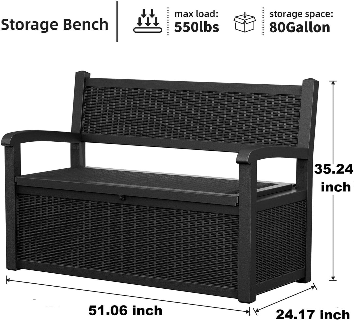 80 Gallon Storage Bench Deck Box Waterproof Lockable,Outdoor Storage Furniture for Patio,Garden and