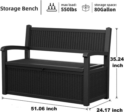 80 Gallon Storage Bench Deck Box Waterproof Lockable,Outdoor Storage Furniture for Patio,Garden and