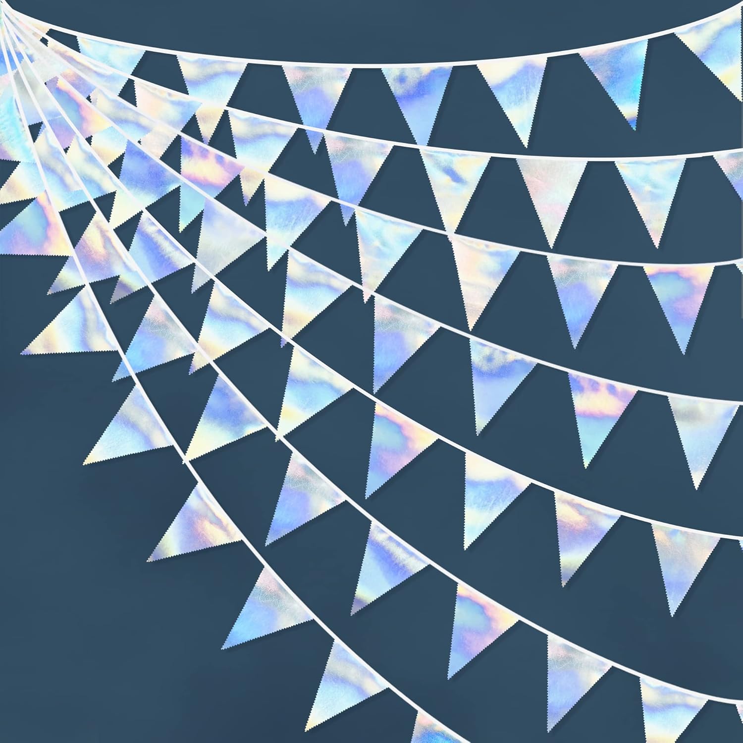 33Ft Iridescent Party Decoration Holographic Fabric Triangle Pennant Banner Flag Cotton Bunting