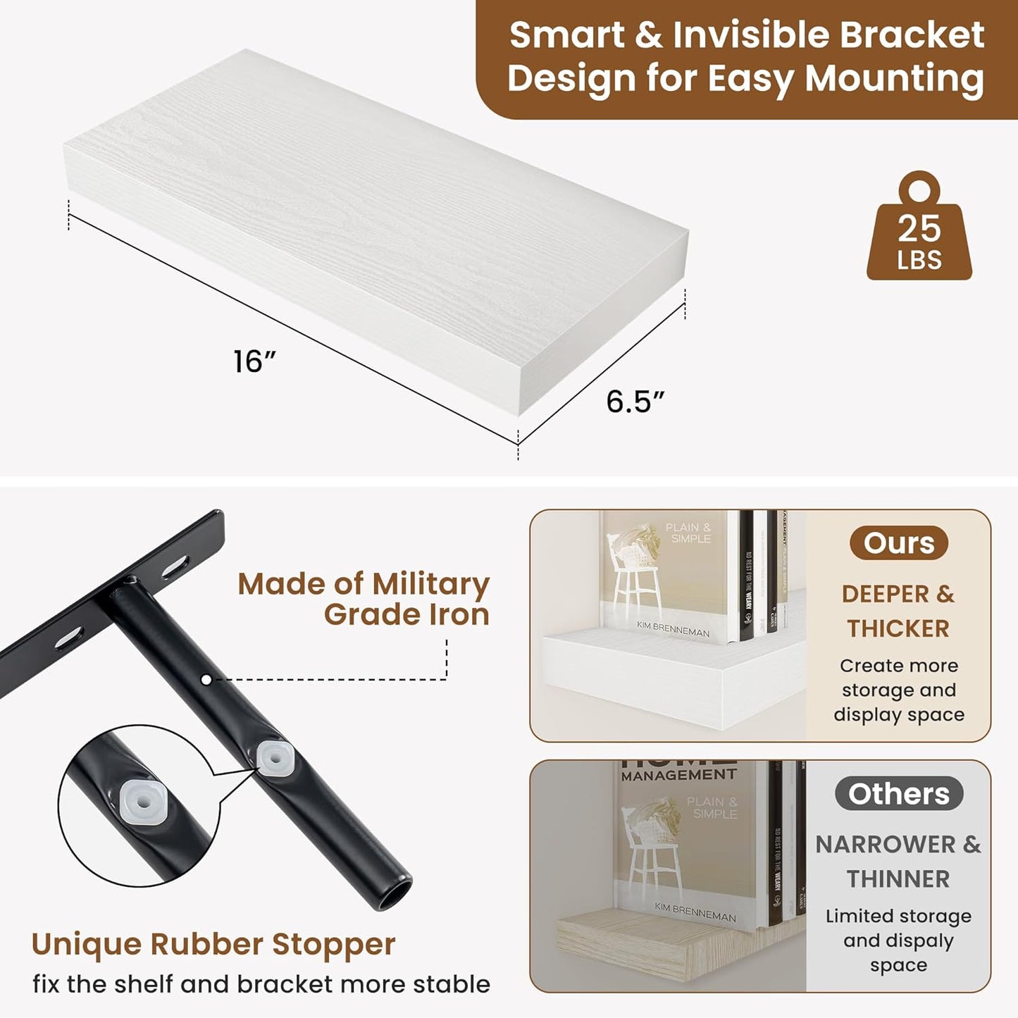 fuqing Floating Shelves for Wall, Bathroom Shelf Wall Mounted for Storage, Shelves with Invisible