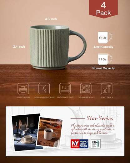 famiware Coffee Mug Set for 6, Star 12 oz Catering Mugs Cup Set with Handle for Coffee, Tea, Cocoa