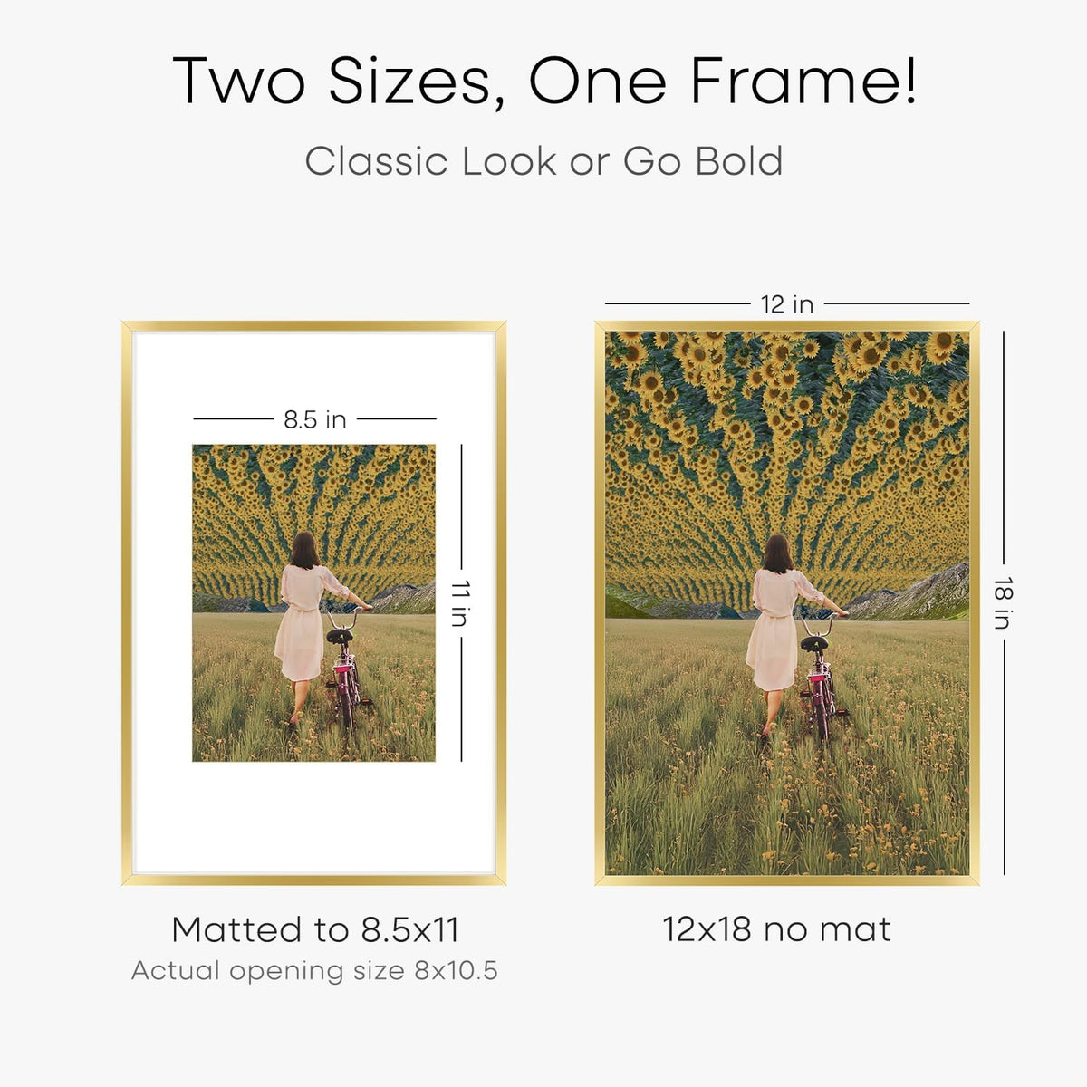 Homeforia 12x18 Picture Frame Gold, High End Metal 12x18 Poster Frames with Mat 8.5x11 Photo, 12 x
