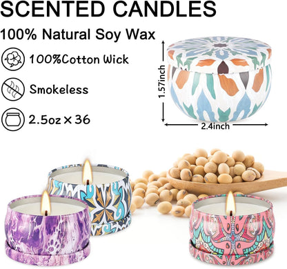 36 Pack Scented Candles Set for Home, Relaxing Stress Relief, Aromatherapy - Natural Soy Wax and