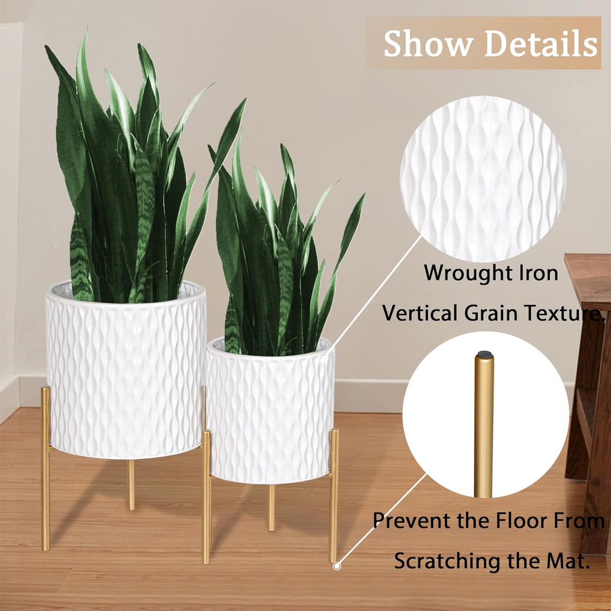 ARNIS Plants Pots with Stand, Set of 2 P lanters, Unique Mid Century Decorative Metal Flower Pots