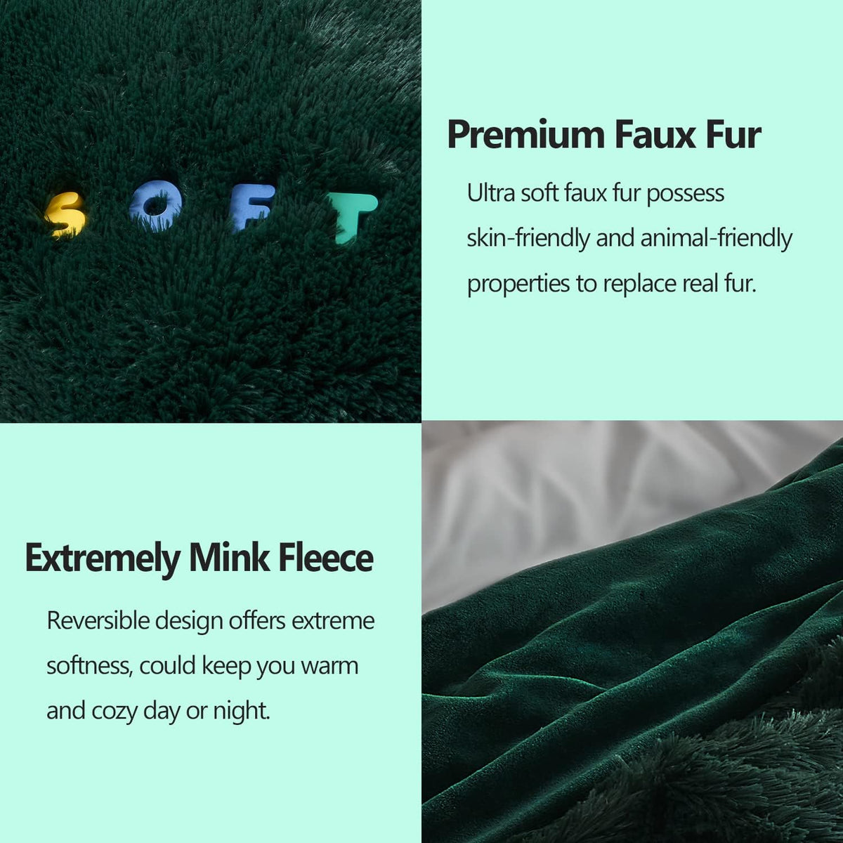 GONAAP Fuzzy Faux Fur Throw Blanket Queen Size Forest Green Super Soft Cozy Plush Fuzzy Shaggy