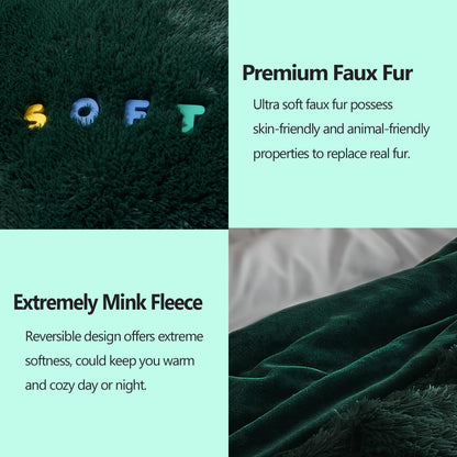 GONAAP Fuzzy Faux Fur Throw Blanket Queen Size Forest Green Super Soft Cozy Plush Fuzzy Shaggy