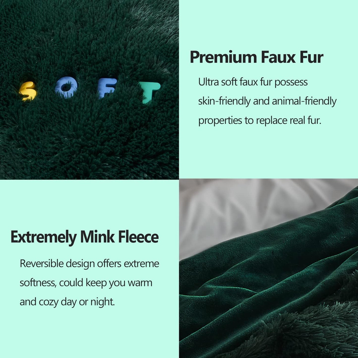 GONAAP Fuzzy Faux Fur Throw Blanket Forest Green Super Soft Cozy Plush Fuzzy Shaggy Blanket for