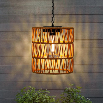 Livinlarge Solar Chandelier Lantern,Outdoor Rattan Pendant Lights,Waterproof Boho Hanging Lamps