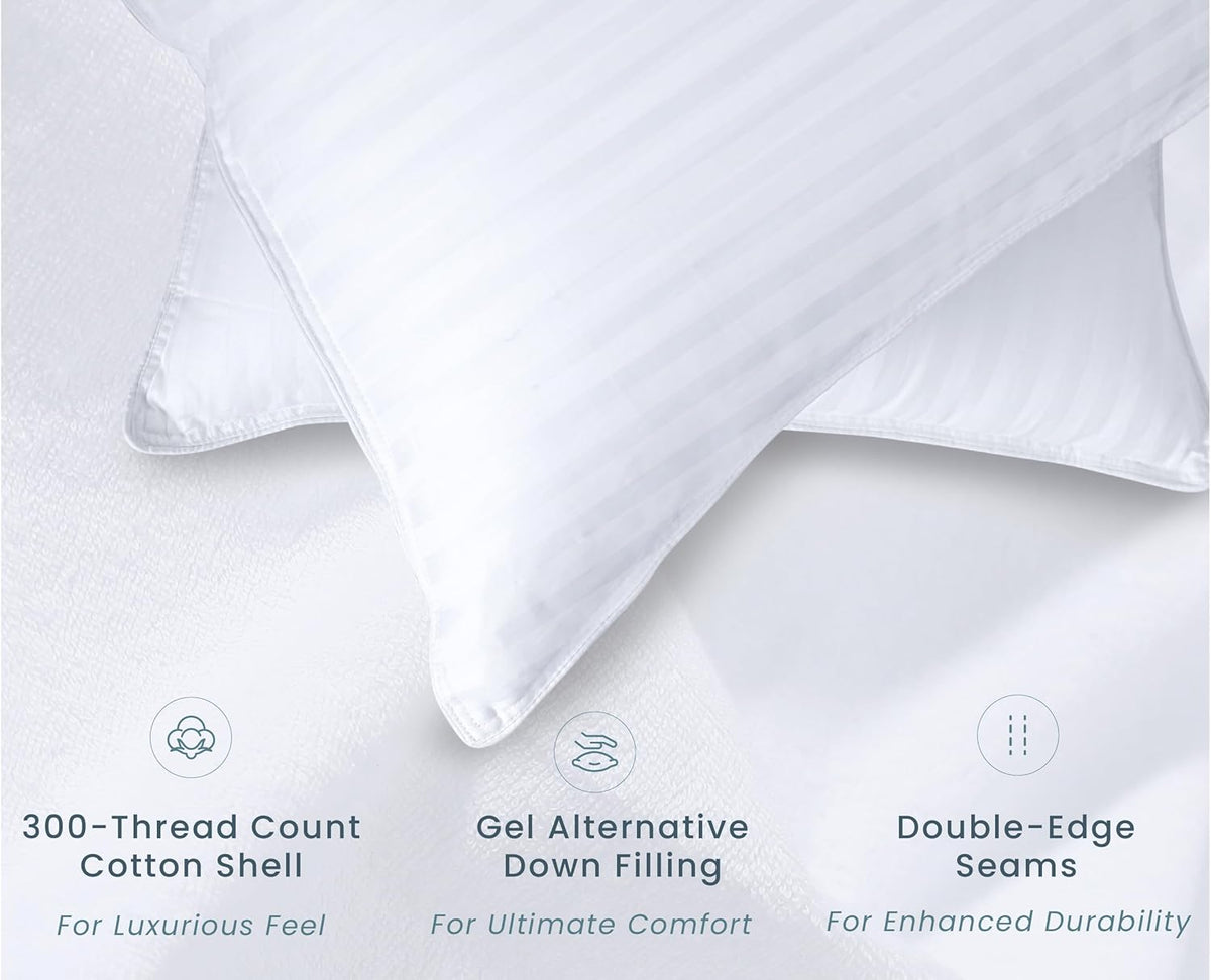 Threadmill Soft Bed Pillows Standard Size Set of 2 | Down Alternative Cooling Bed Pillow for