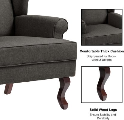 Accent Chair, High Back Upholstered Armchair with High Resilience Sponge & Wood Legs, Mid-Century