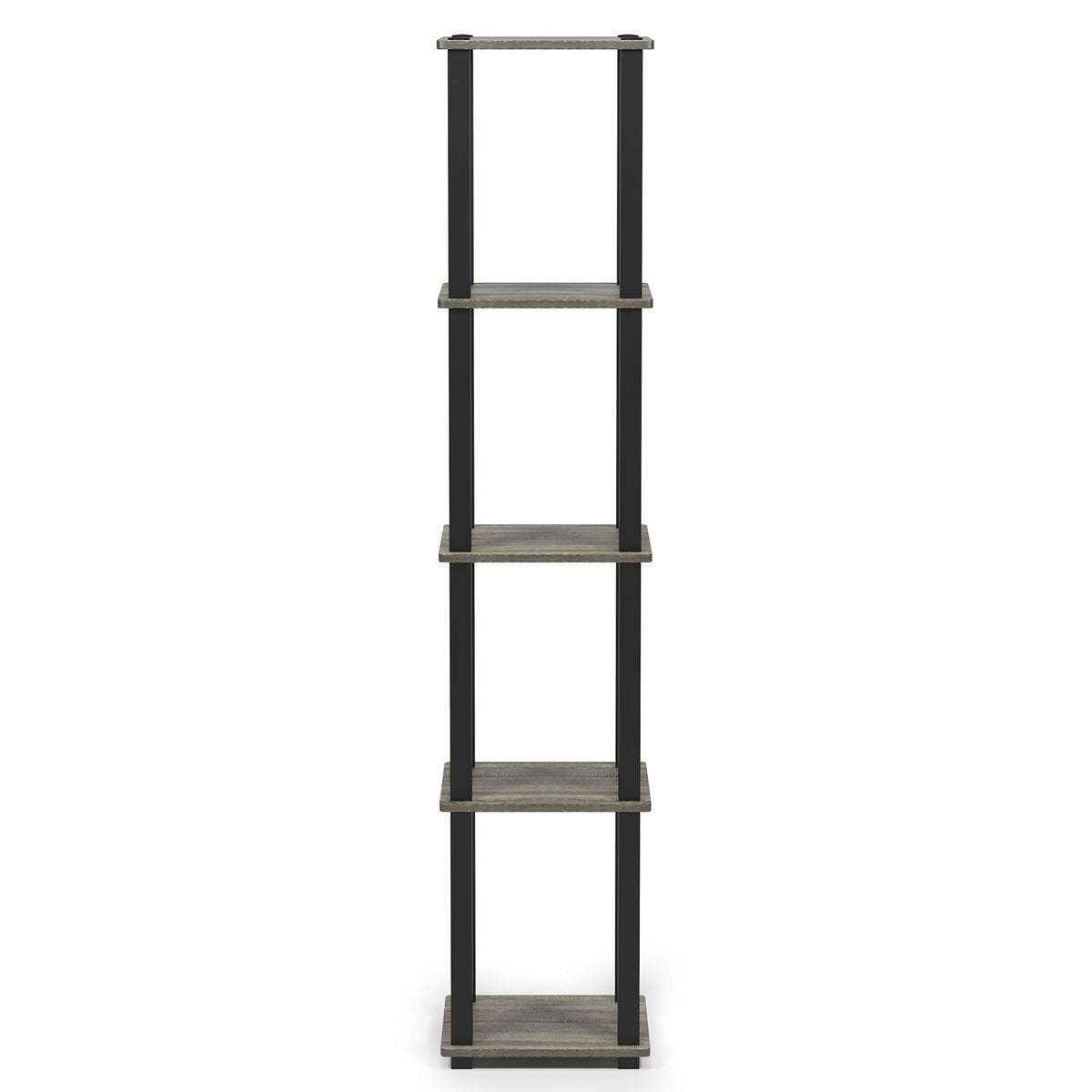 FURINNO Turn-S-Tube 5-Tier Corner Square Rack Display Shelf, French Oak Grey/Black