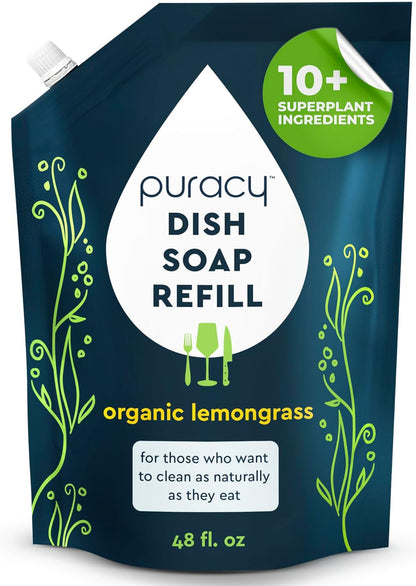 Puracy Natural Dish Soap Refill - Skin-Softening Plant-Based Liquid Dishwashing Detergent Soap