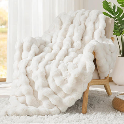 Touchat Luxury 1000GSM Faux Rabbit Fur Throw Blanket, Super Heavy Warm Cozy Blankets for Couch Bed