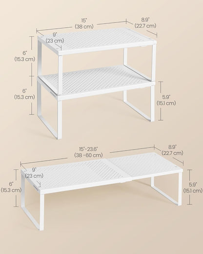 SONGMICS Spice Racks, Set of 2 Expandable Kitchen Countertop Shelves, Small Cupboard Organizers