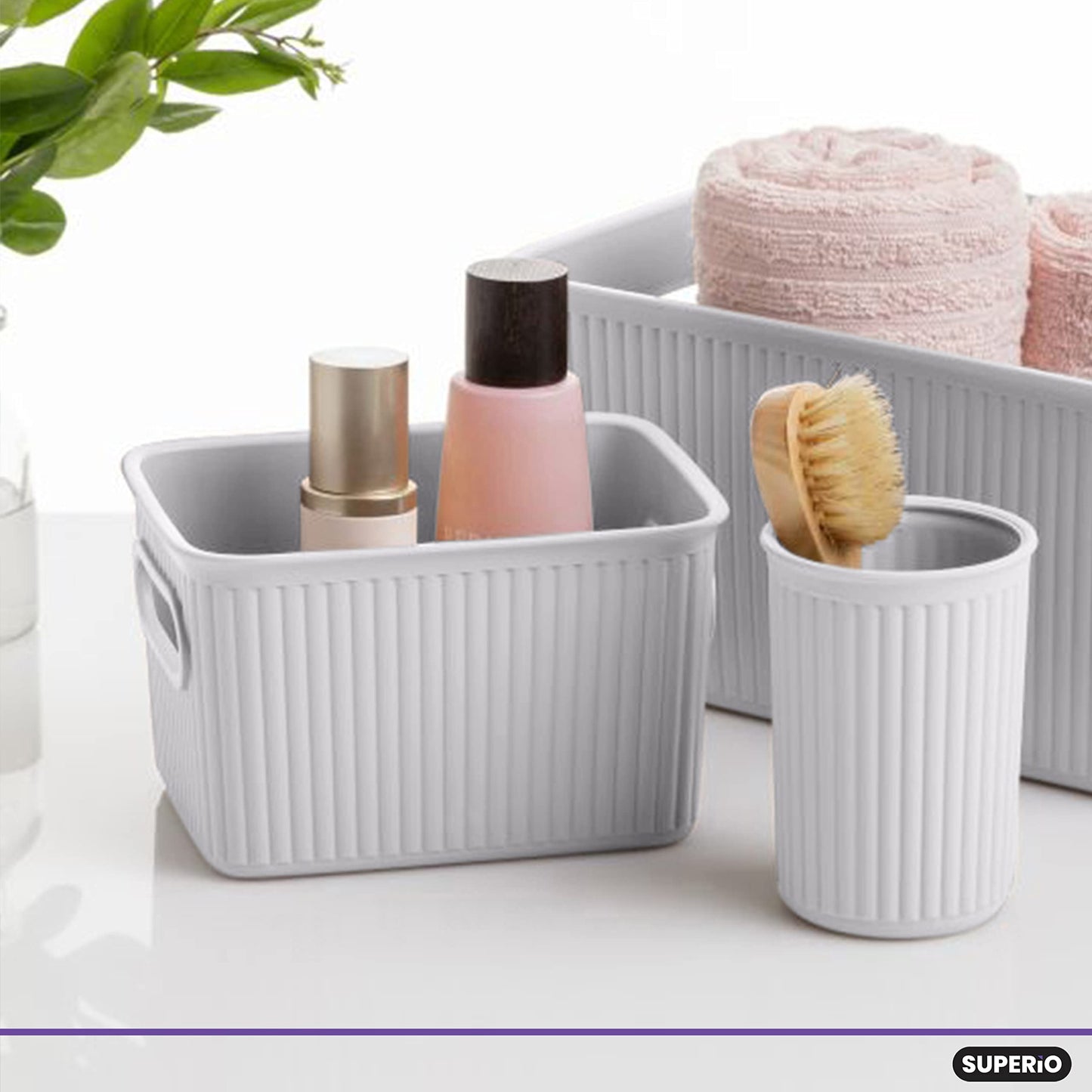 Superio Decorative Plastic Basket Open Home Storage Bins Organizer Baskets, Small, Smoke (8 Pack)