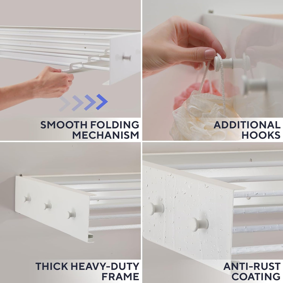 Foldable Wall Mounted Drying Rack 40 inch - Easy to Install Hanging Rack for Laundry Room - Space
